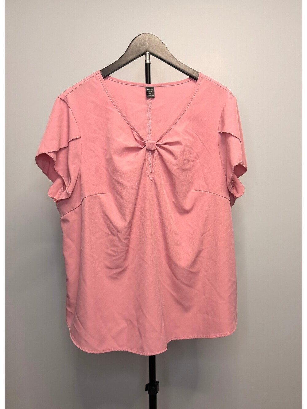 SHEIN Curve 2XL Pink Tie Front Short Sleeve Top